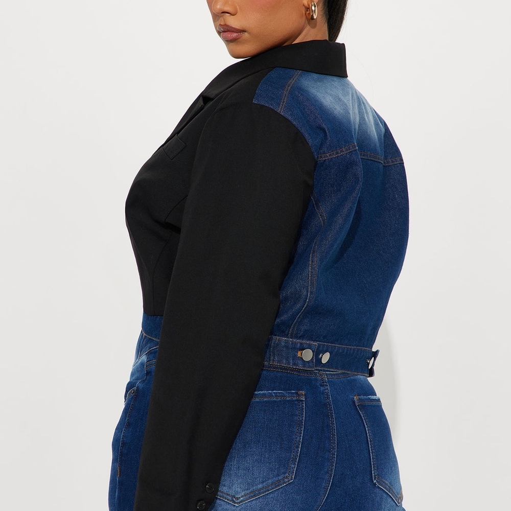 Fashion Nova JORDAN Mixed Media Denim Jacket Cropped Blazer - Picture 6 of 6